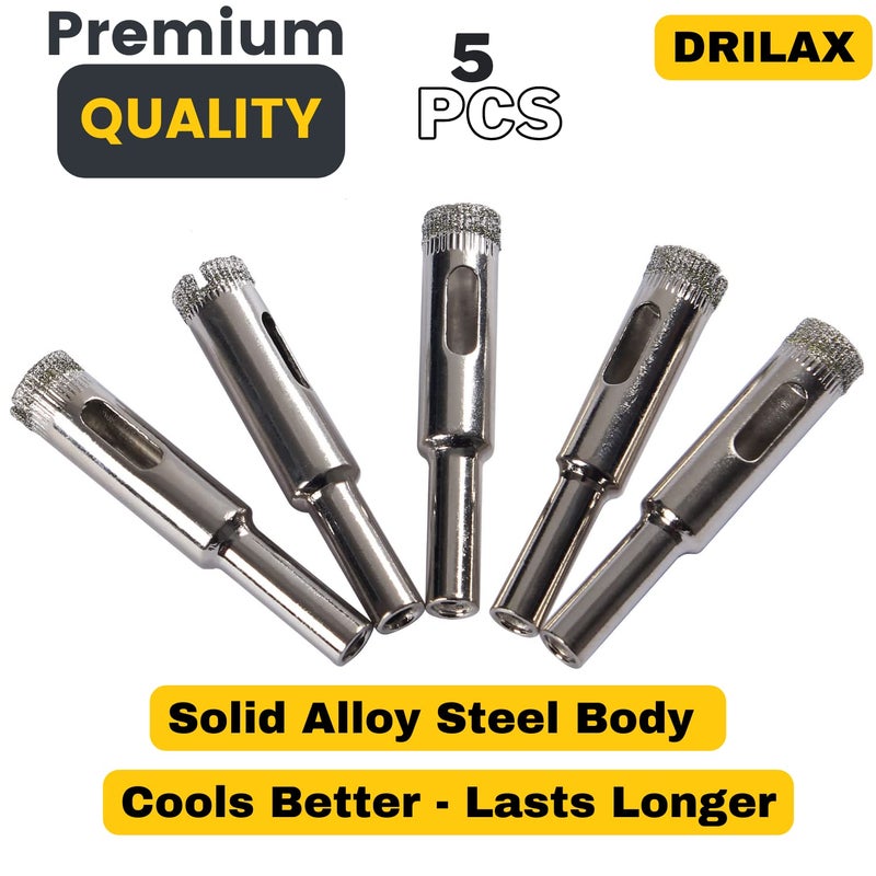 Drilax 5-Pc 3/8 Inch Diamond Drill Bit Set | Solid Steel | for Glass Bottles, Aquariums, Tile & Stone | Ideal for Lamps, Bird Feeders, DIY Crafts - Image 5